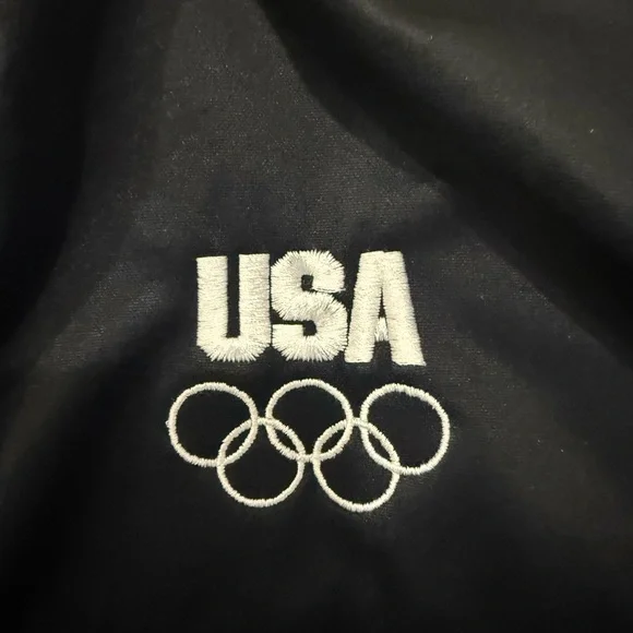 Vintage USA Olympic Committee Track Jacket Made in USA Black Full Zip Large